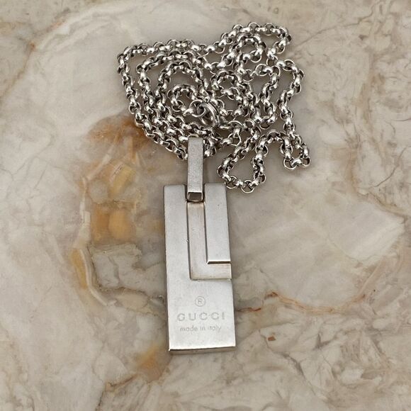 Gucci “G” Solid 925 Sterling Silver Pendant & 16” Sterling Silver Rolo Chain - Picture 7 of 11